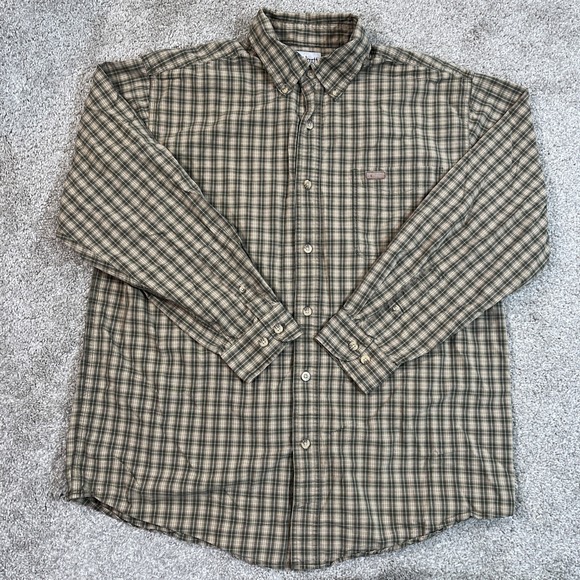 Carhartt Plaid Button Up Shirt Men's‎ L Green Tan Cotton pocket Workwear Durable - Picture 4 of 10